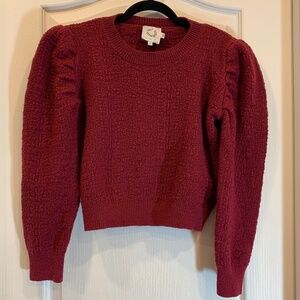 Lili Sidonio – Burgundy Cropped‎ Sweater with Puff Sleeves